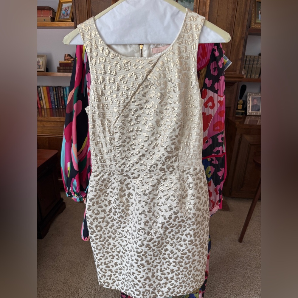 Hutch Cream and Gold Metallic Leopard Jacquard Sheath Dress